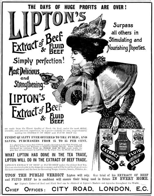 Advertisement for Lipton's Extract of Beef and Fluid Beef, 1898. Creator: Unknown.