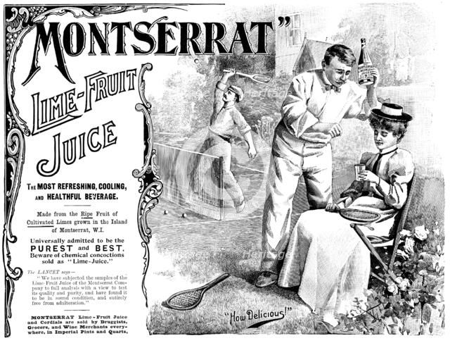 Advertisement for "Montserrat" Lime-Fruit Juice, 1898. Creator: Unknown.
