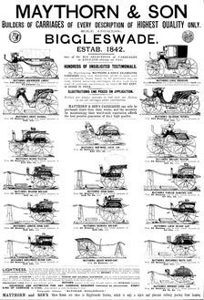 Advertisement for Maythorn & Son, carriages, 1895. Creator: Unknown