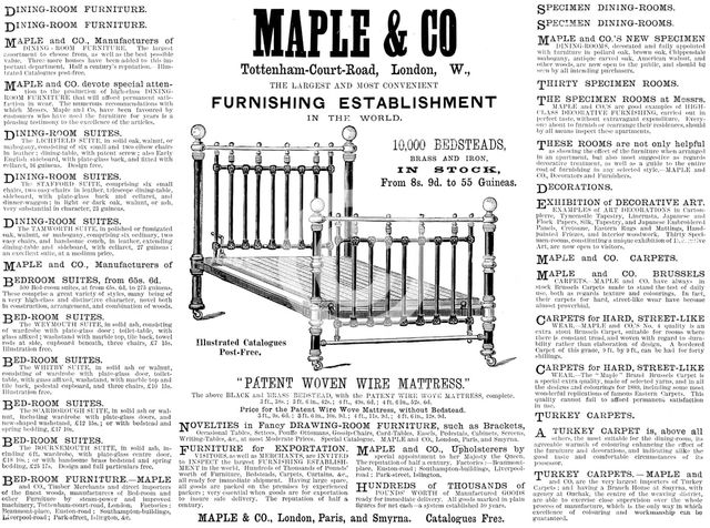 Advertisement for Maple & Co, Furnishing Establishment, 1890. Creator: Unknown.
