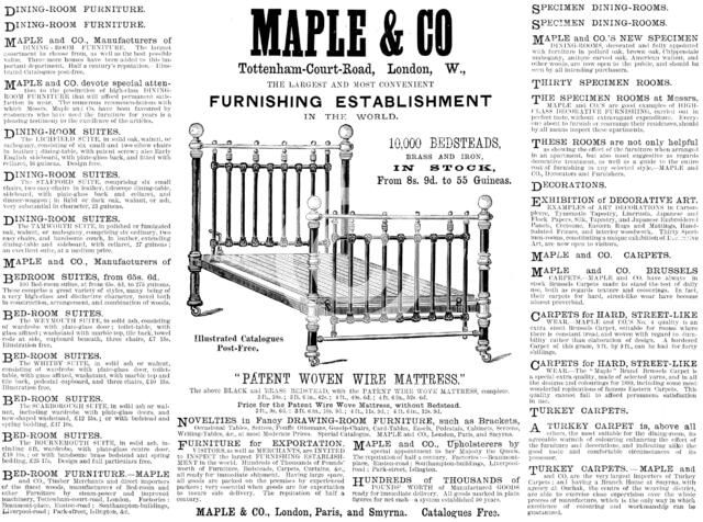 Advertisement for Maple & Co, Furnishing Establishment, 1890. Creator: Unknown.
