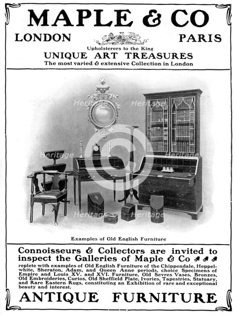 Advertisement for Maple & Co of London, sellers of antique furniture, 1901. Artist: Unknown