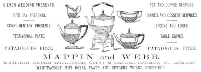 Advertisement for Mappin and Webb, 1883. Creator: Unknown.