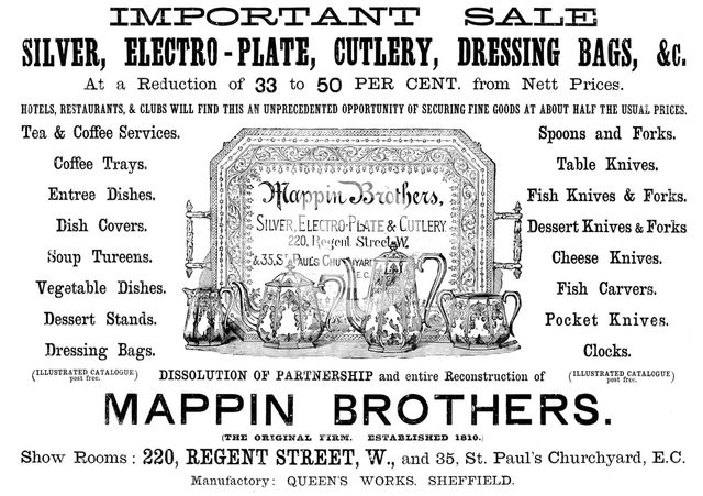 Advertisement for Mappin Brothers, 1890. Creator: Unknown.