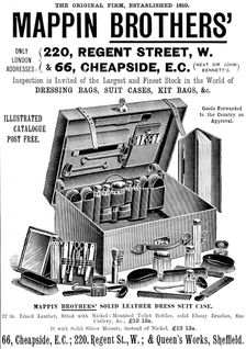 Advertisement for Mappin Brothers Dressing Bags, Suit Cases, Kit Bags, &c., 1895. Creator: Unknown
