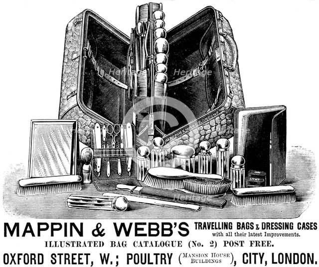 Advertisement for Mappin & Webb’s Travelling Bags & Dressing Cases, 1890. Creator: Unknown.