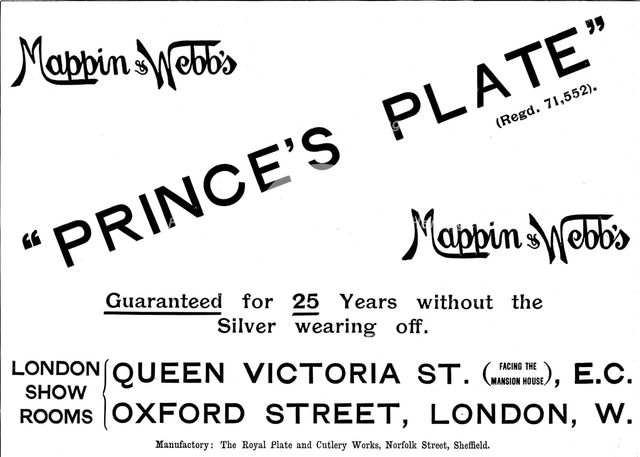 Advertisement for Mappin & Webb's "Prince's Plate", 1895. Creator: Unknown.