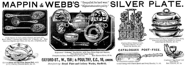 Advertisement for Mappin & Webb’s Silver Plate, 1890. Creator: Unknown.