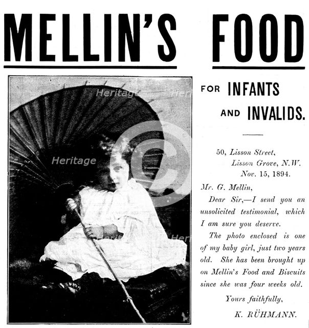 Advertisement for Mellin's Food for Infants and Invalids, 1895. Creator: Unknown.