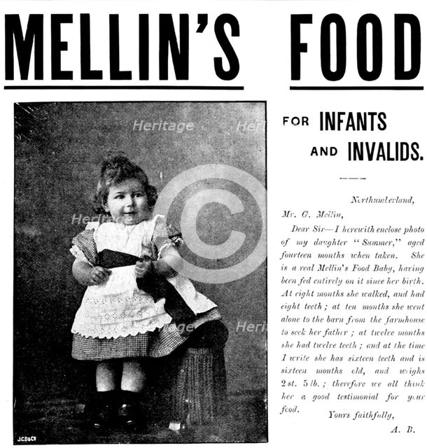 Advertisement for Mellin's Food for Infants and Invalids, 1895.  Creator: Unknown.