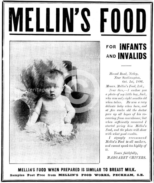Advertisement for Mellin's Food for Infants & Invalids, 1898. Creator: Unknown.