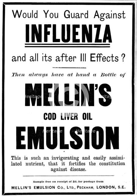 Advertisement for Mellin's Cod Liver Oil Emulsion, 1898. Creator: Unknown.