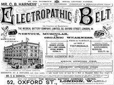 Advertisement for Mr. C. B. Harness Electropathic Belt, 1890. Creator: Unknown