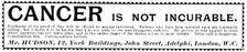Advertisement for Mr. Hudson's cure for cancer, 1895. Creator: Unknown