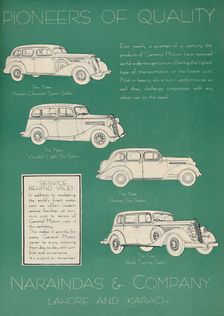 Advertisement for Naraindas & Company, suppliers of motor cars, 1936. Creator: Unknown