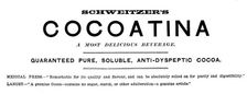 Advertisement for Schweitzer’s Cocoatina, 1890. Creator: Unknown