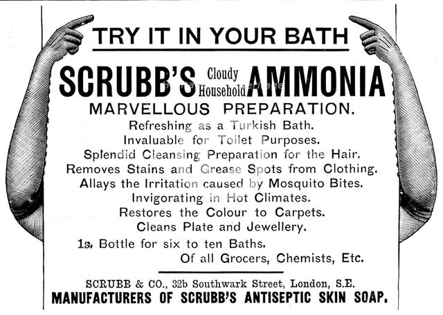 Advertisement for Scrubb's (Cloudy Household) Ammonia, 1895. Creator: Unknown.