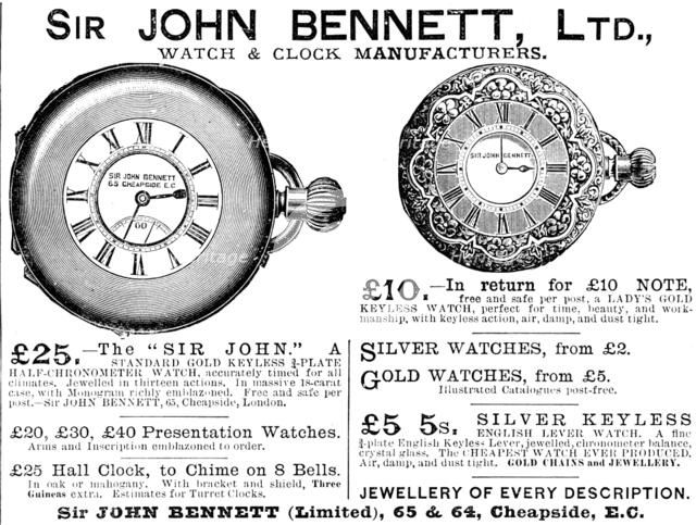 Advertisement for Sir John Bennett, Watch & Clock Manufacturers, 1890. Creator: Unknown.