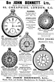 Advertisement for Sir John Bennett Ltd., Watch and Chronometer Manufacturers, 1895. Creator: Unknown