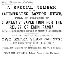 Advertisement for Special Number, pictures of Stanley’s Exped.n for the Relief of Emin Pasha, 1890. Creator: Unknown