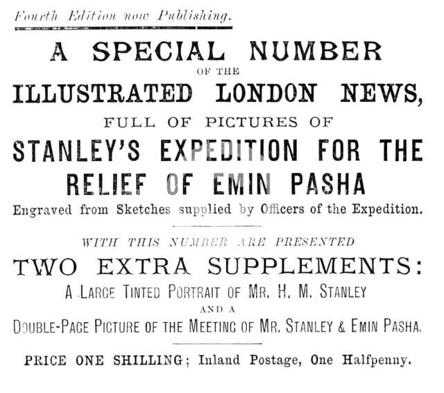Advertisement for Special Number, pictures of Stanley’s Exped.n for the Relief of Emin Pasha, 1890. Creator: Unknown.