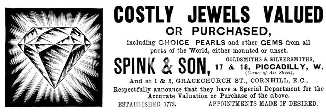 Advertisement for Spink & Son, goldsmiths & silversmiths, 1895. Creator: Unknown.