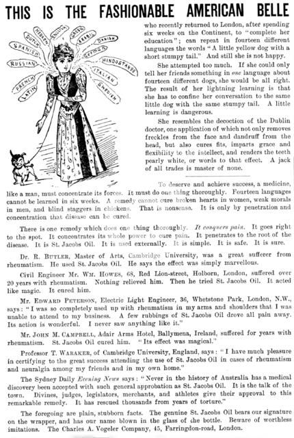 Advertisement for St. Jacobs Oil, 1890. Creator: Unknown.