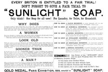 Advertisement for Sunlight Soap, 1890. Creator: Unknown