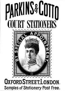 Advertisement for Parkins & Gotto, Court Stationers, 1890. Creator: Unknown
