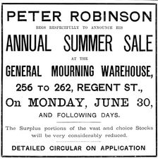 Advertisement for Peter Robinson Annual Summer Sale, 1890. Creator: Unknown