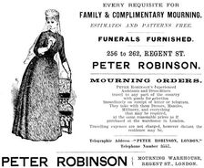 Advertisement for Peter Robinson, Family & Complimentary Mourning, 1890. Creator: Unknown
