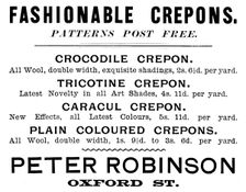 Advertisement for Peter Robinson, Fashionable Crepons, 1895. Creator: Unknown