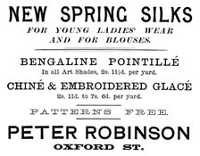 Advertisement for Peter Robinson, New Spring Silks, 1895. Creator: Unknown