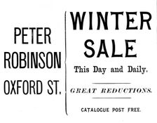 Advertisement for Peter Robinson's winter sale, 1895. Creator: Unknown