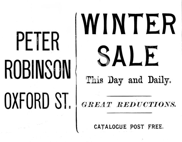 Advertisement for Peter Robinson's winter sale, 1895. Creator: Unknown.