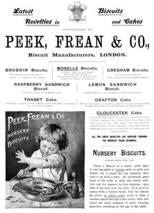 Advertisement for Peek, Freak & Co., biscuit manufacturers, 1895. Creator: Unknown