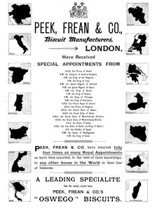 Advertisement for Peek, Frean & Co., biscuit manufacturers, 1895. Creator: Unknown
