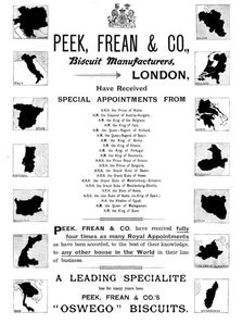 Advertisement for Peek, Frean & Co., biscuit manufacturers, 1895. Creator: Unknown