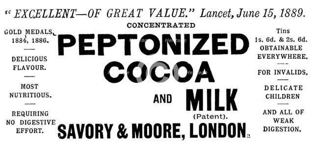 Advertisement for Peptonized Cocoa and Milk, 1890. Creator: Unknown.