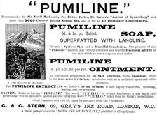 Advertisement for "Pumiline" Soap and Ointment, 1890. Creator: Unknown