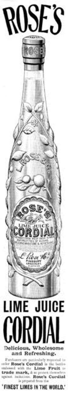Advertisement for Rose's Lime Juice Cordial, 1898. Creator: Unknown