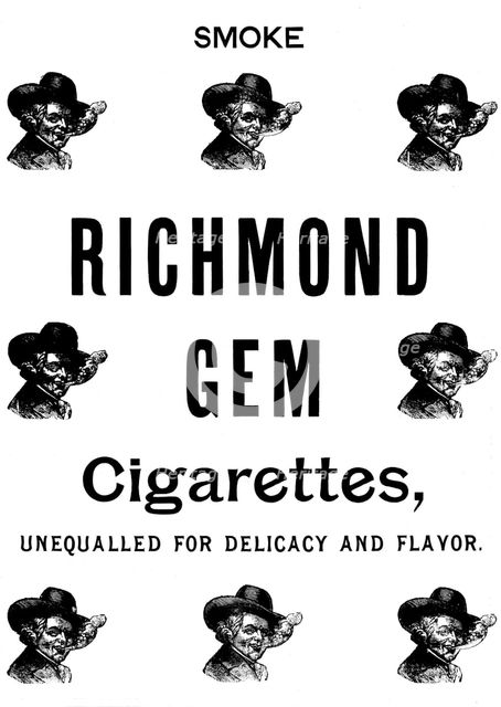 Advertisement for Richmond Gem Cigarettes, 1895. Creator: Unknown.