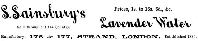 Advertisement for S. Sainsbury's Lavender Water, 1895. Creator: Unknown.