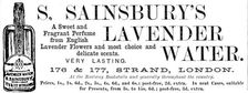 Advertisement for S. Sainsbury's Lavender Water, 1890. Creator: Unknown