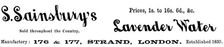 Advertisement for S. Sainsbury's Lavender Water, 1895. Creator: Unknown