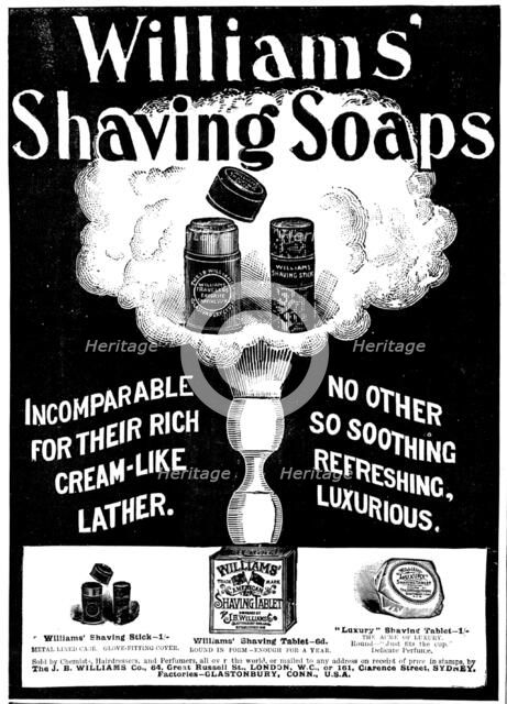 Advertisement for Williams' Shaving Soaps, 1898. Creator: Unknown.
