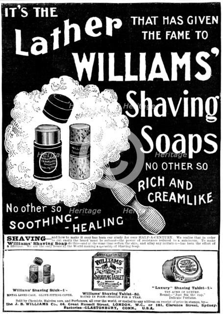Advertisement for Williams' Shaving Soaps, 1898. Creator: Unknown.