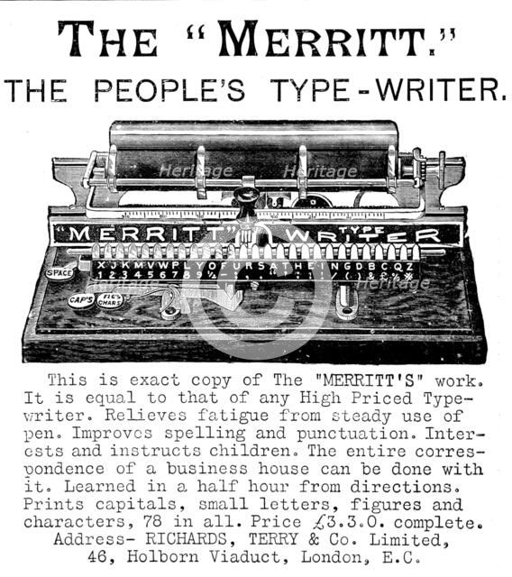 Advertisement for the "Merritt", the People’s Type-Writer, 1890.  Creator: Unknown.