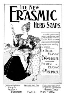 Advertisement for the new Erasmic Herb Soaps, 1898. Creator: Unknown