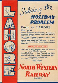 Advertisement for the North Western Railway promoting travel to Lahore, 1936. Creator: Unknown